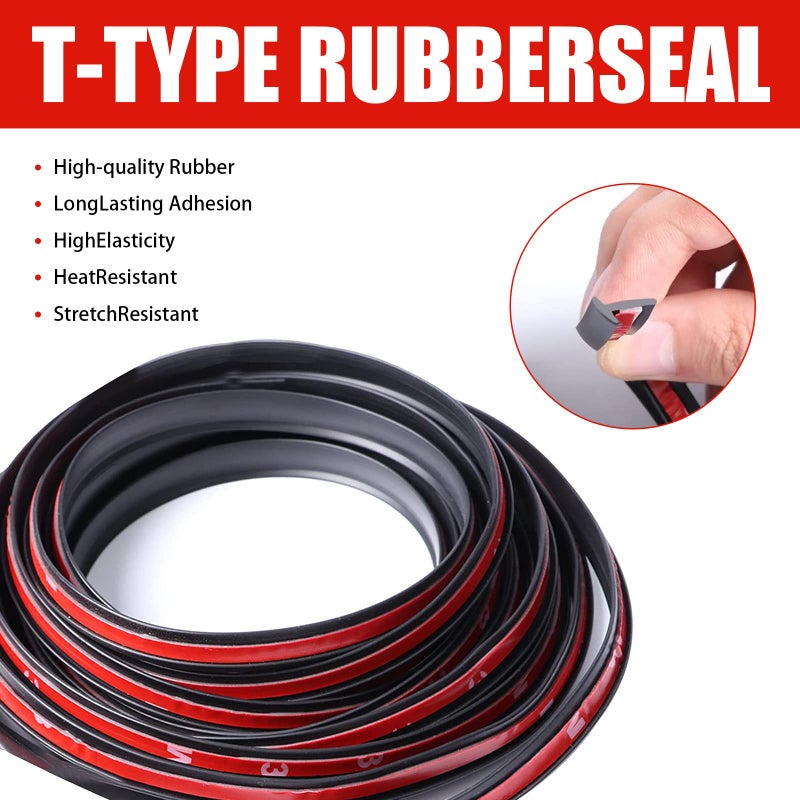 Miytsya 1 PC Automotive Windshield Rubber Seal, 5M/16.5Ft Car Black Windshield Edge Moulding Sealing Strip Soundproof T-Type Rubber Edge Protector Trim (8x10MM) - Image 3